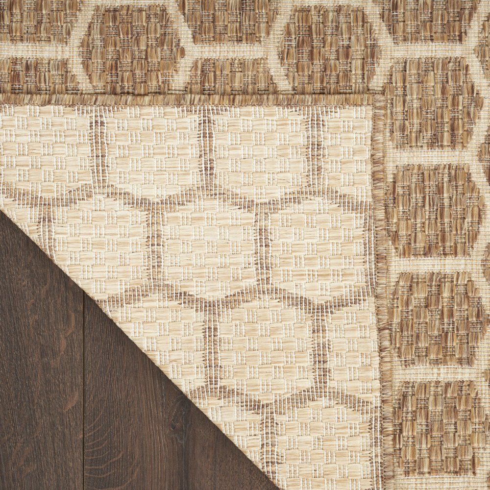 10' Natural And Beige Geometric Indoor Outdoor Runner Rug