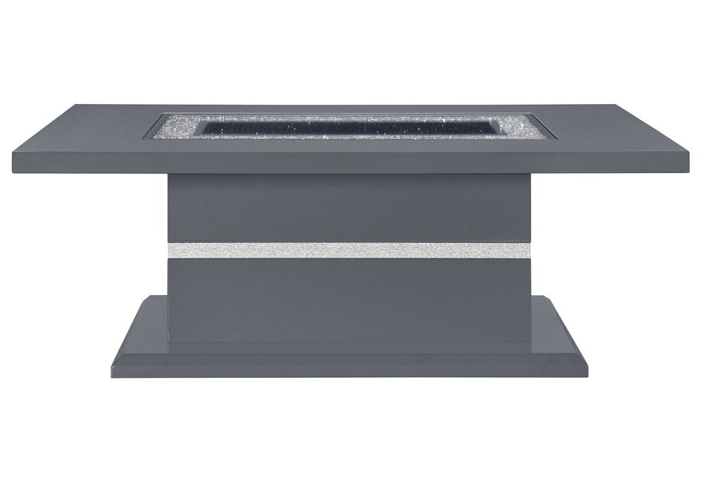 52" Dark Gray Wood And Faux Crystal Pedestal Coffee Table