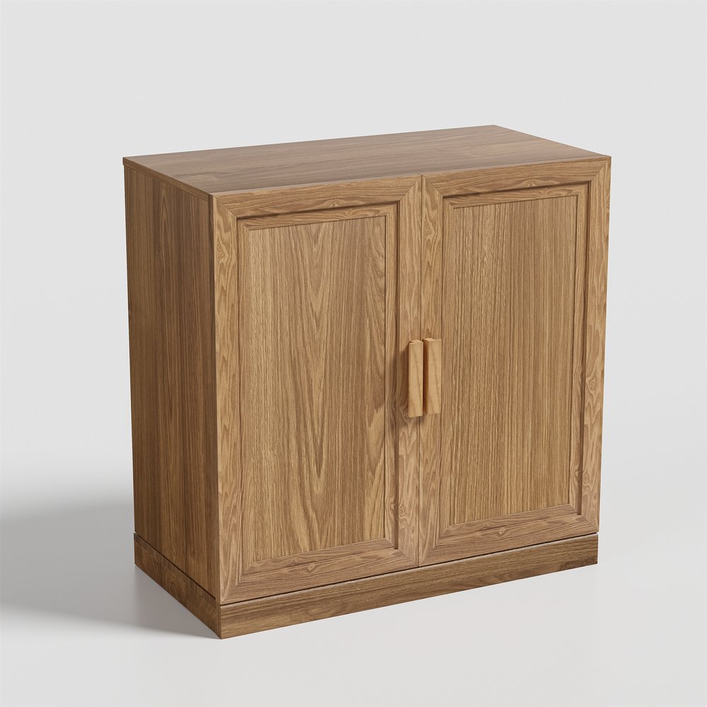 31" Natural Textured Door Accent Cabinet With Three Shelves