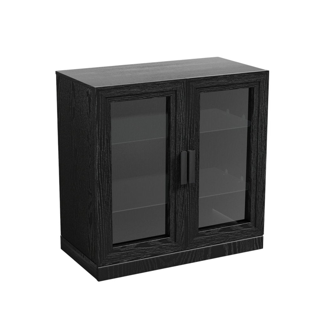 Gabinete decorativo de 31" con puerta de vidrio transparente y negro y tres estantes