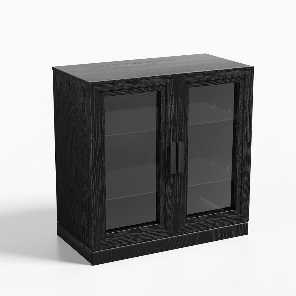 Gabinete decorativo de 31" con puerta de vidrio transparente y negro y tres estantes
