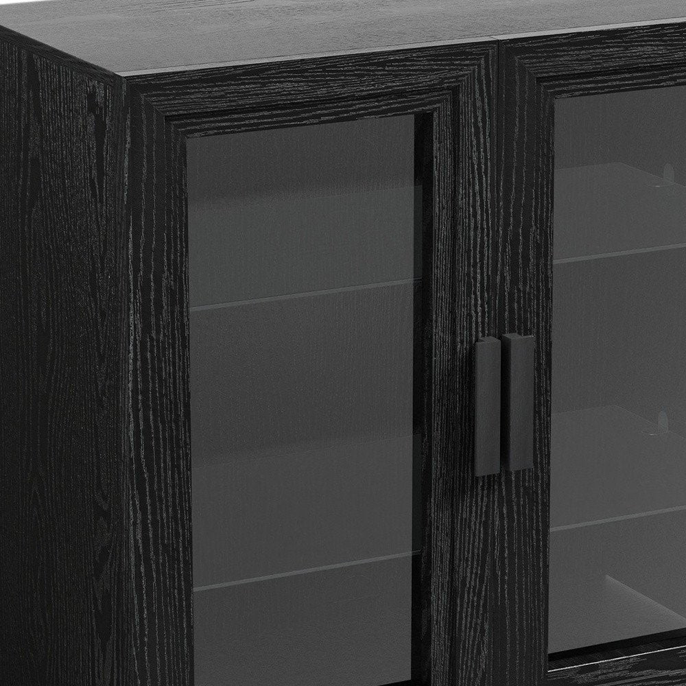 Gabinete decorativo de 31" con puerta de vidrio transparente y negro y tres estantes