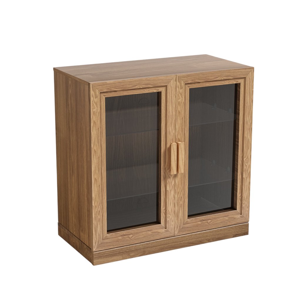 Gabinete decorativo de 31" con puerta de vidrio natural y transparente y tres estantes