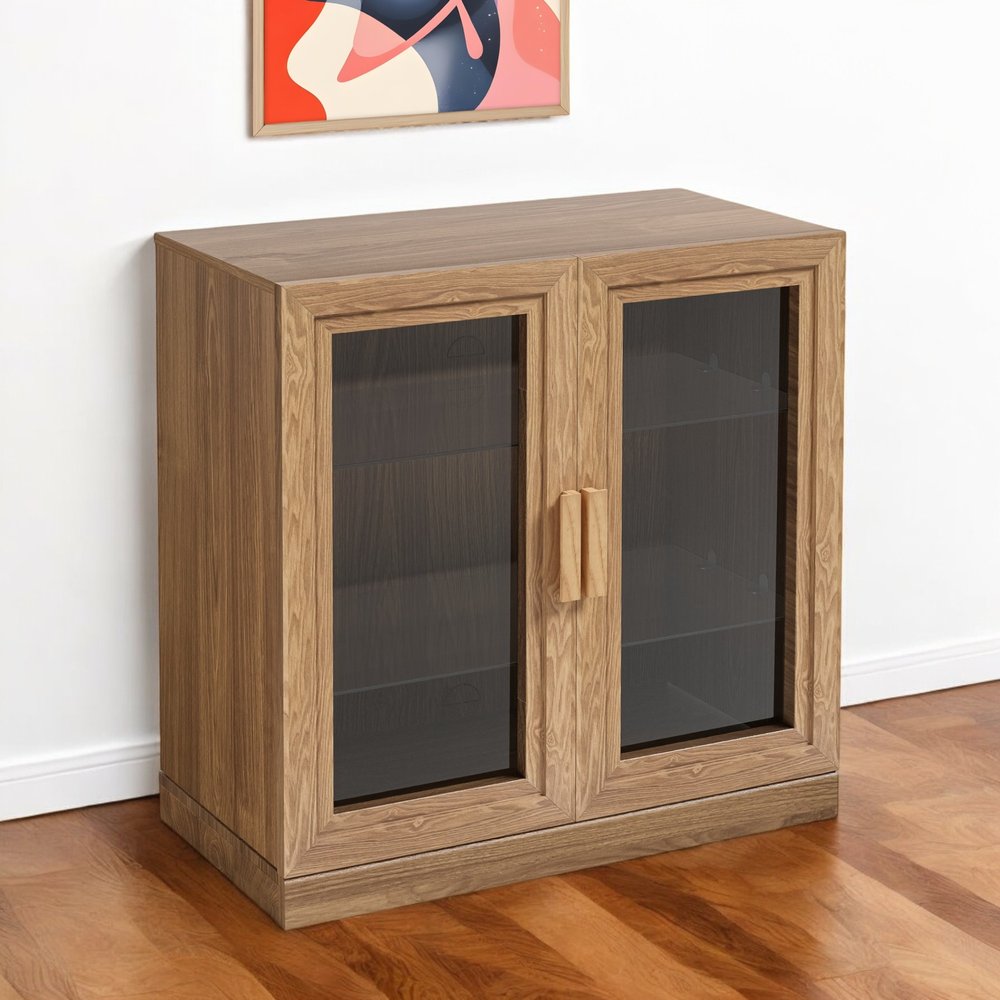 Gabinete decorativo de 31" con puerta de vidrio natural y transparente y tres estantes