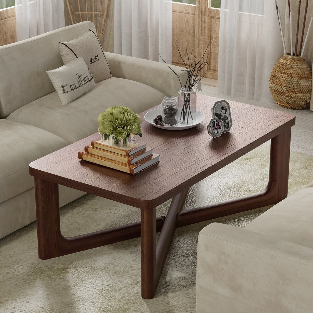 50" Walnut Solid Wood Cross Legs Coffee Table