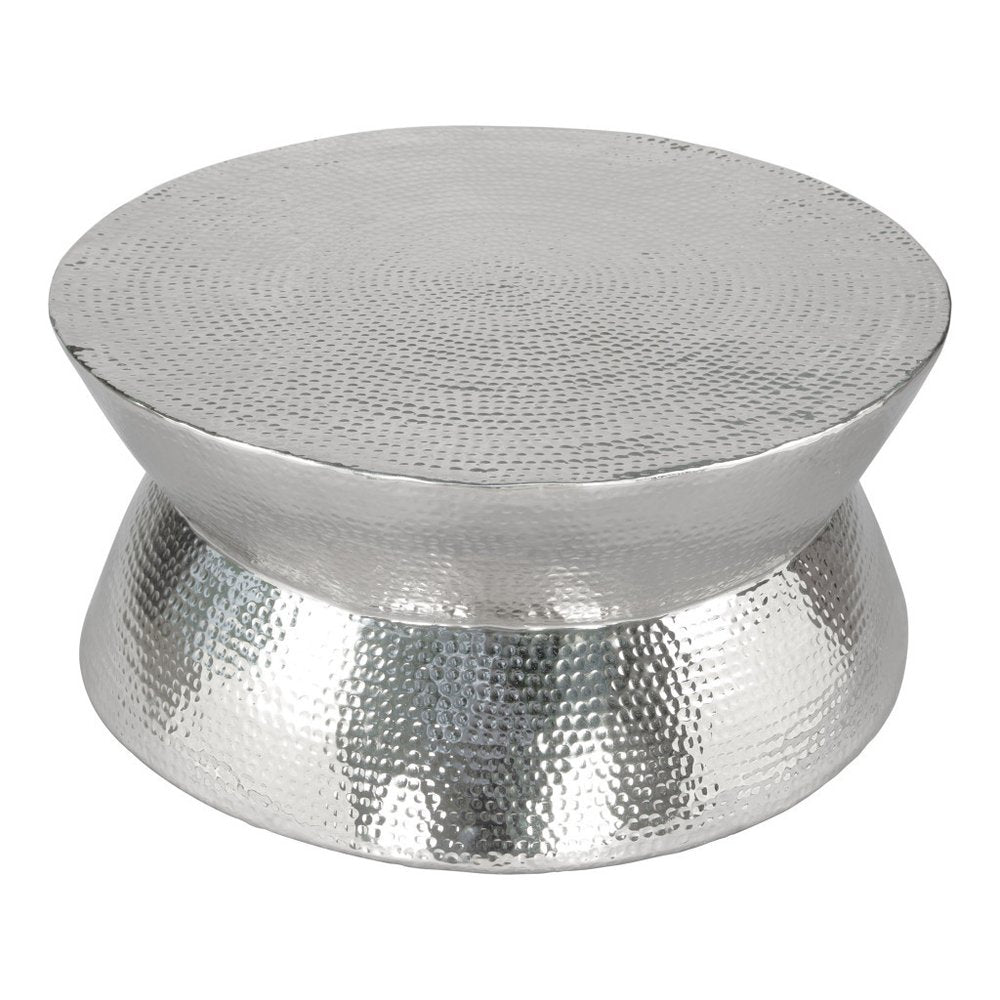 37" Silver Aluminum Round Distressed Solid Coffee Table