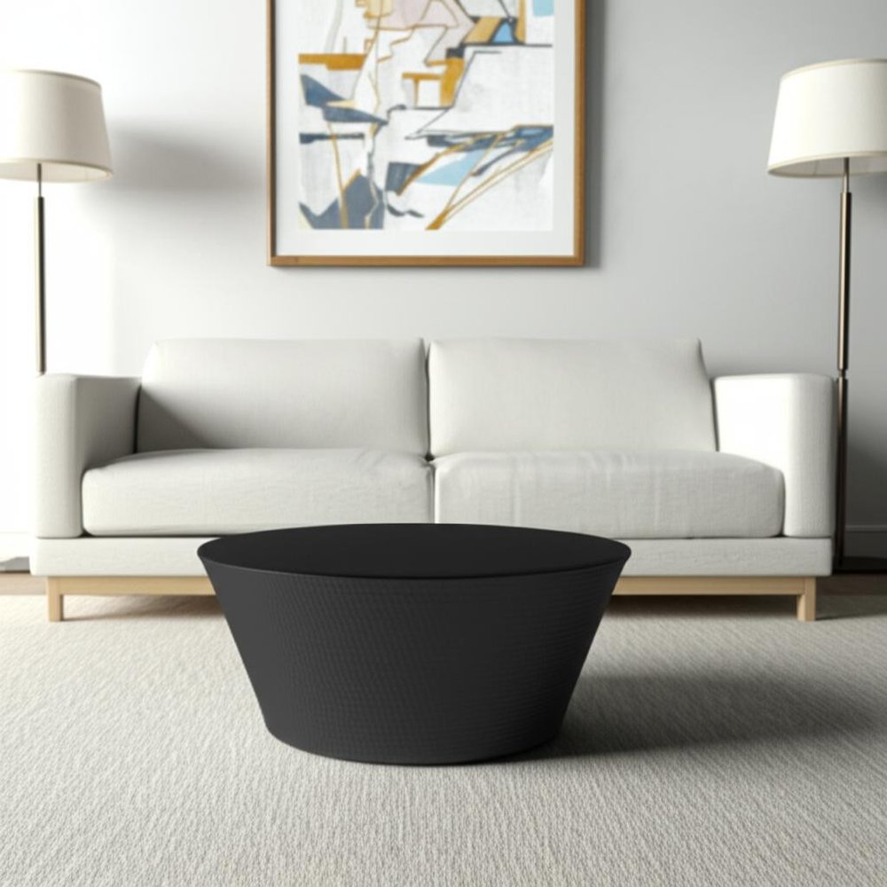33" Black Iron Round Solid Coffee Table