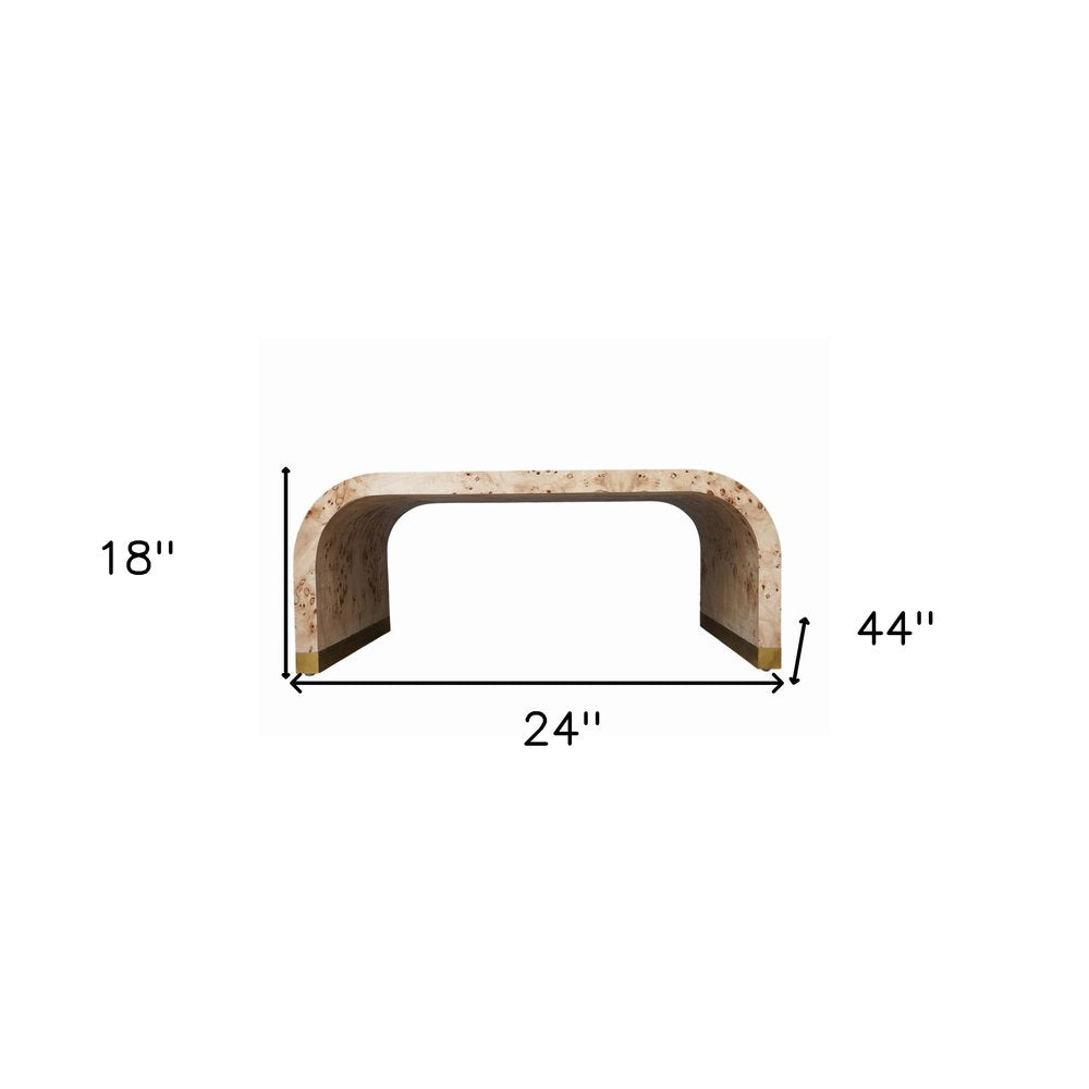24" Natural And Brass Wood And Brass Oval Coffee Table