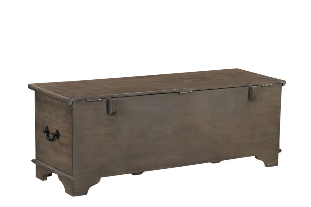 54" Brown Carved Floral Solid Wood Storage Ottoman