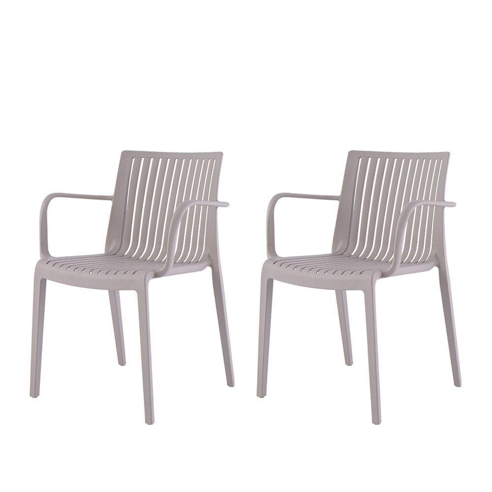 Set of Four 22" Taupe Heavy Duty Plastic Outdoor Stacking Arm Chairs