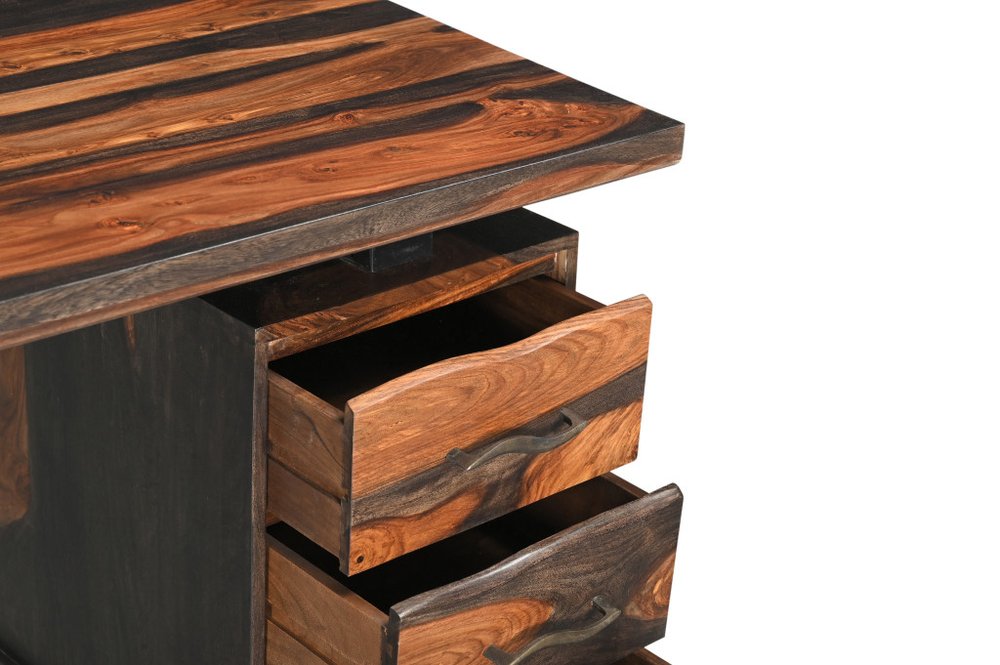 Escritorio de madera maciza de 54" con borde natural marrón y tres cajones