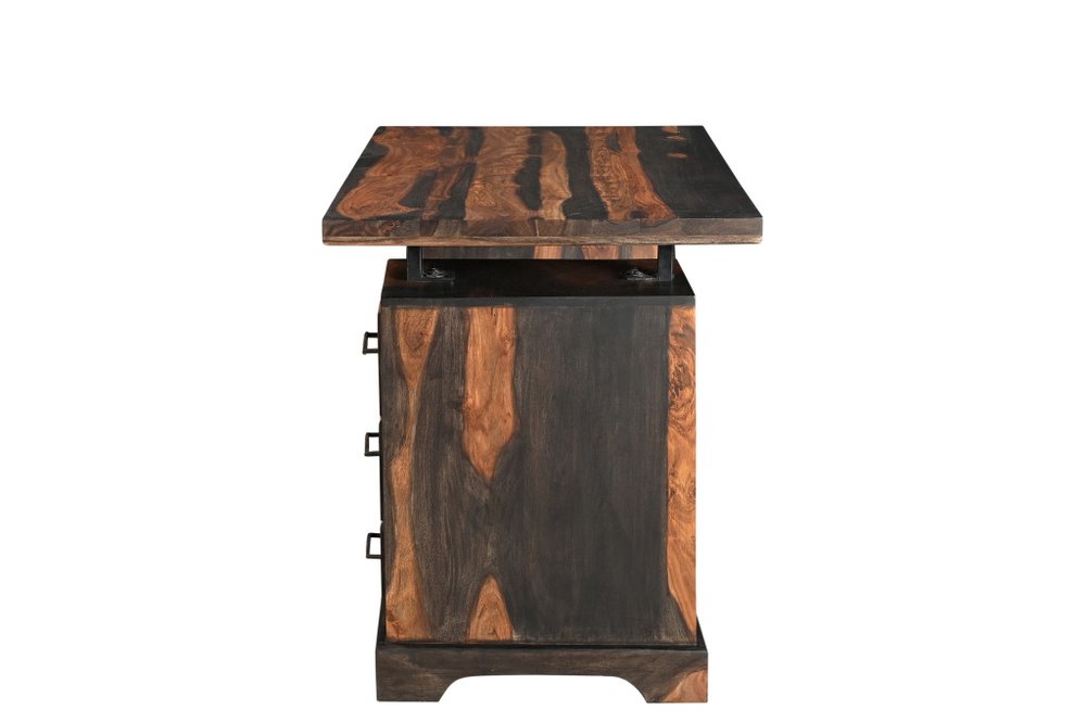 Escritorio de madera maciza de 54" con borde natural marrón y tres cajones