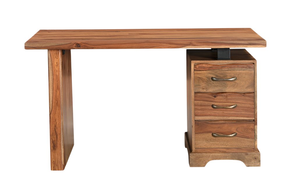 54" Brown Live Edge Solid Wood Writing Desk With Three Drawers