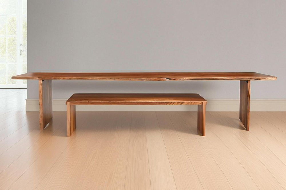 60" Brown Solid Wood Live Edge Dining Bench
