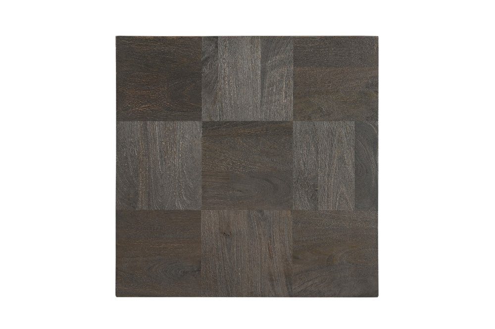 22" Gray Distressed Solid Wood Square Block End Table