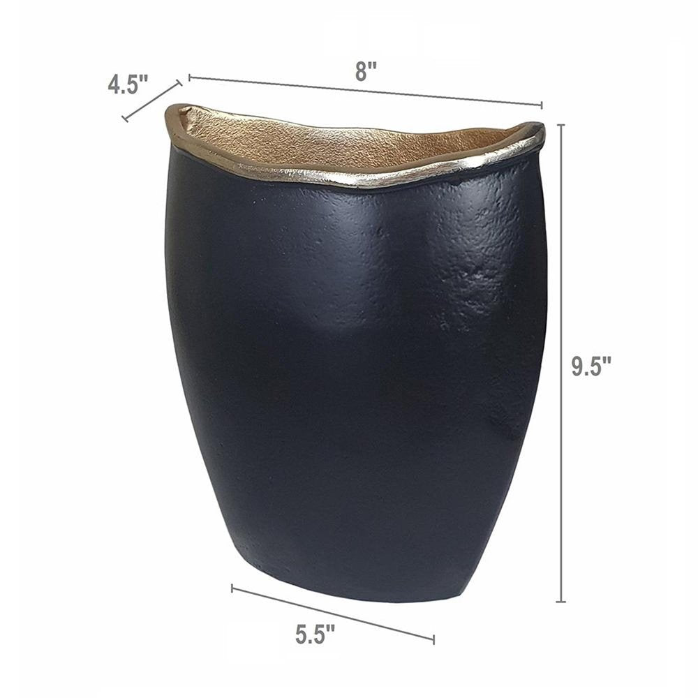 10" Black And Gold Cast Aluminum Oval Table Vase