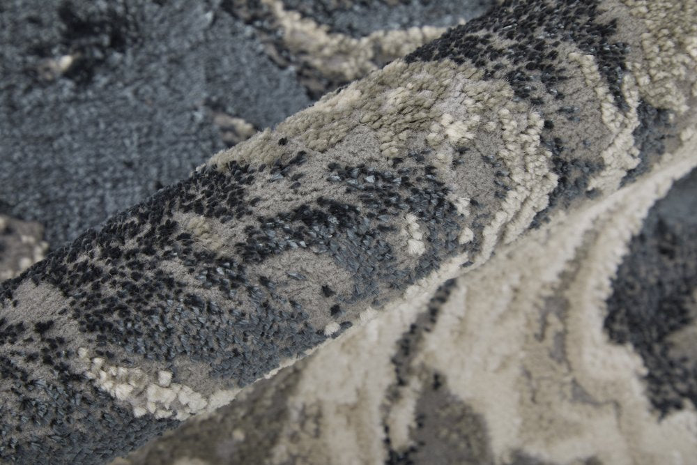 9' X 12' Ivory Black and Taupe Abstract Power Loom Area Rug