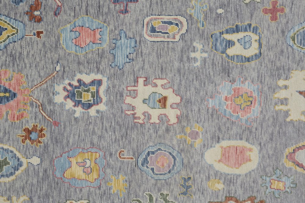 9' X 13' Gray Blue and Red Wool Oriental Hand Knotted Area Rug With Fringe