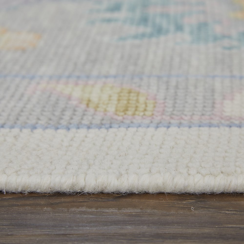 9' X 13' Gray Ivory and Orange Wool Floral Hand Knotted Area Rug With Fringe