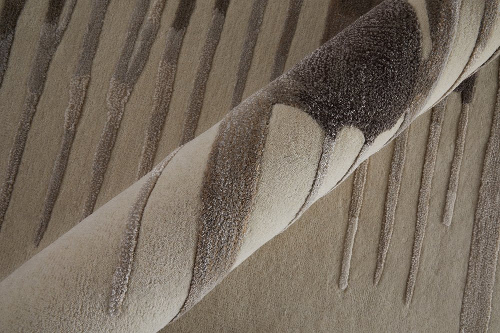 9' X 12' Ivory Taupe and Brown Abstract Hand Tufted Area Rug