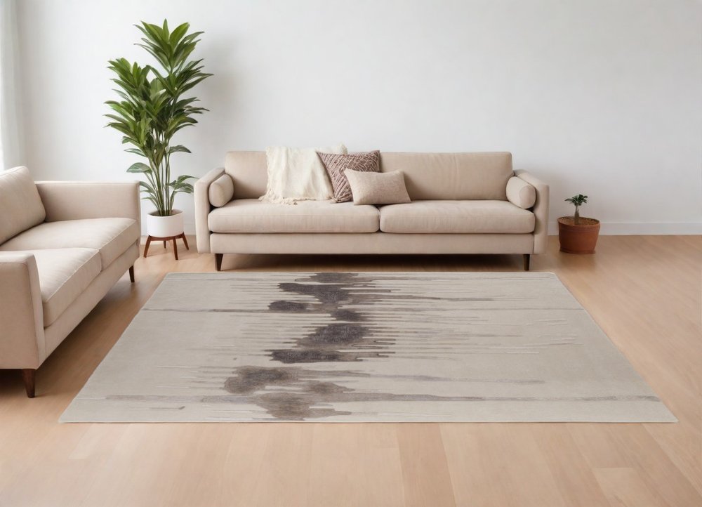 9' X 12' Ivory Taupe and Brown Abstract Hand Tufted Area Rug