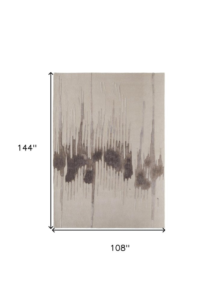 9' X 12' Ivory Taupe and Brown Abstract Hand Tufted Area Rug