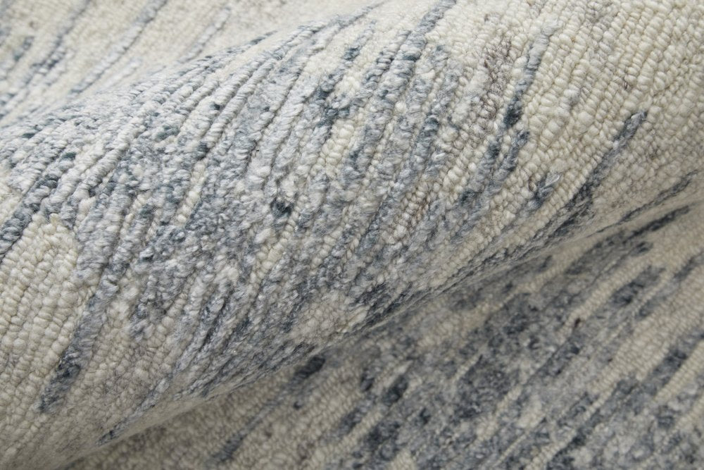 9' X 13' Ivory Gray and Blue Abstract Hand Knotted Worn Faded Area Rug