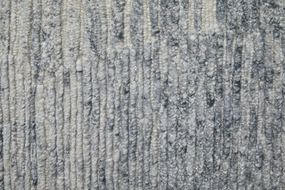 9' X 13' Ivory Gray and Blue Abstract Hand Knotted Worn Faded Area Rug