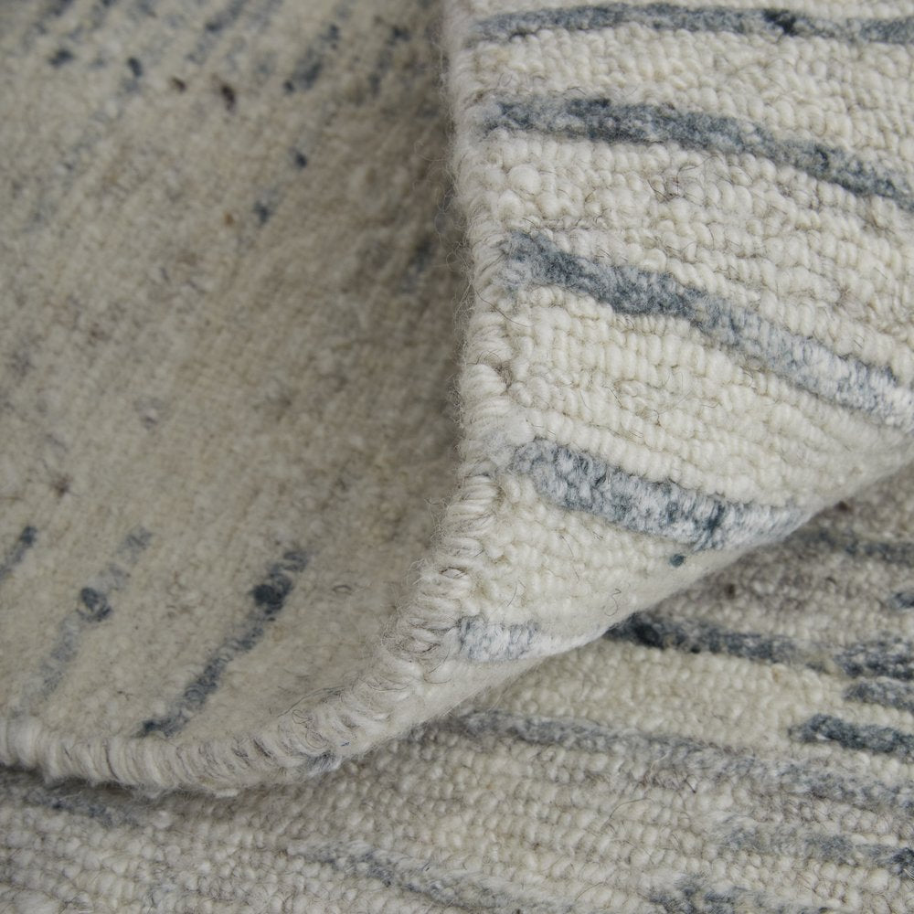 9' X 13' Ivory Gray and Blue Abstract Hand Knotted Worn Faded Area Rug