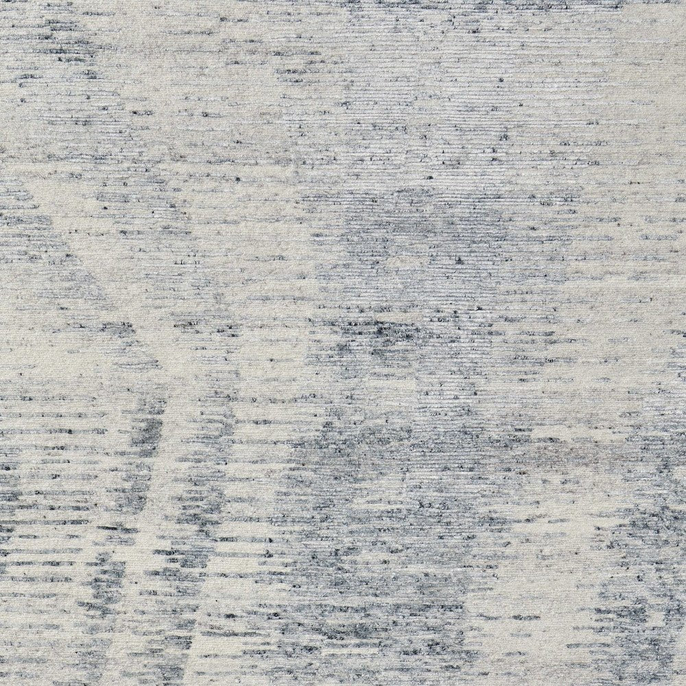 9' X 13' Ivory Gray and Blue Abstract Hand Knotted Worn Faded Area Rug