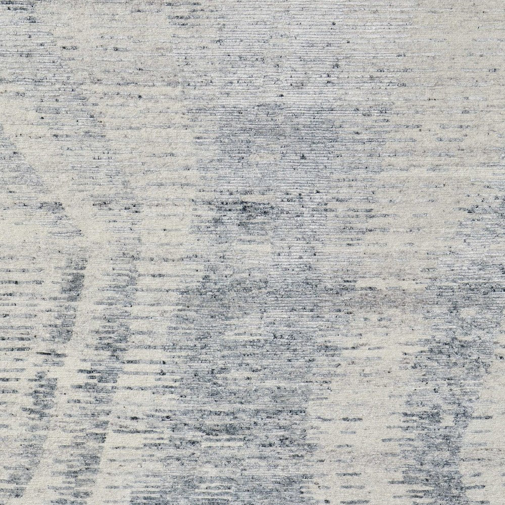 9' X 13' Ivory Gray and Blue Abstract Hand Knotted Worn Faded Area Rug