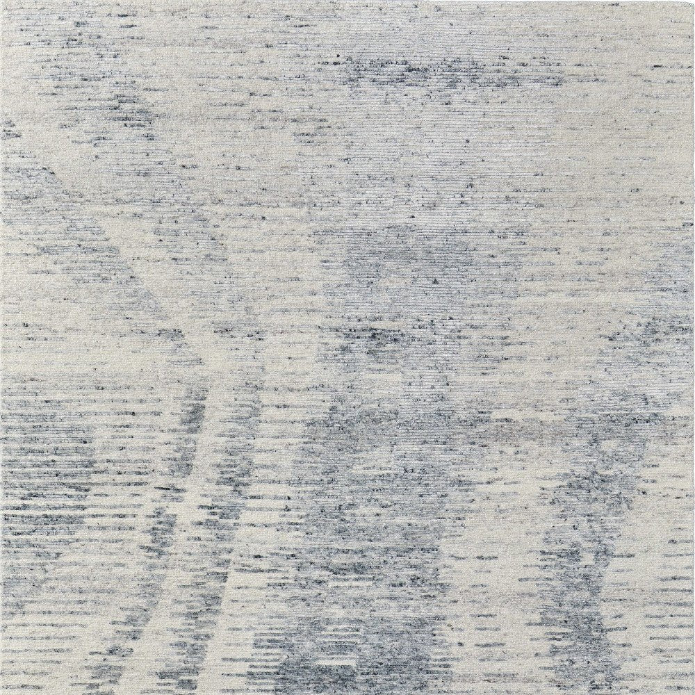 9' X 13' Ivory Gray and Blue Abstract Hand Knotted Worn Faded Area Rug