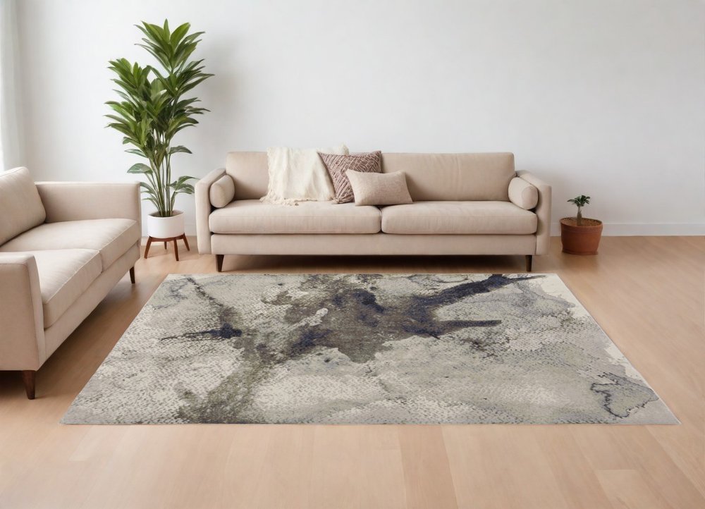 9' X 12' Taupe Brown And Black Abstract Area Rug
