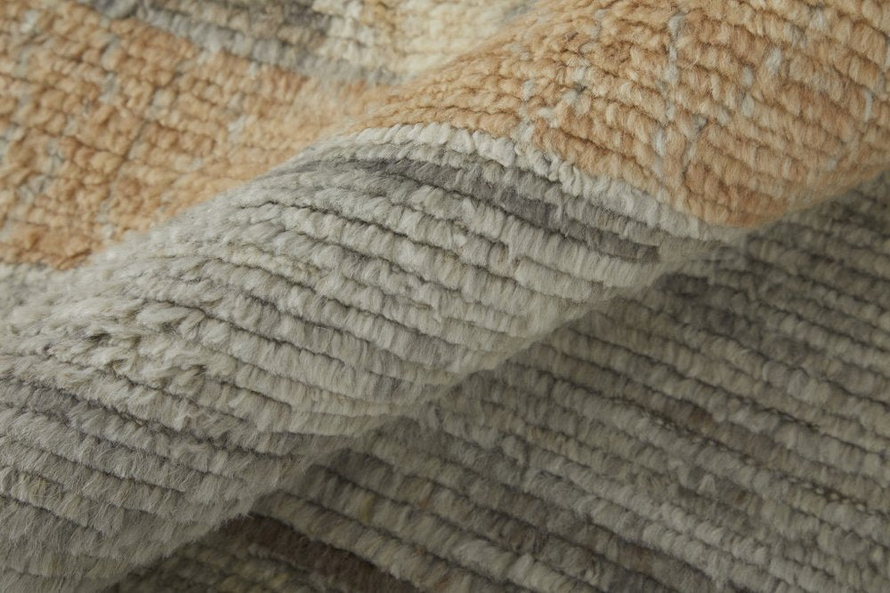 9' X 13' Ivory Gray and Orange Wool Moroccan Hand Knotted Area Rug