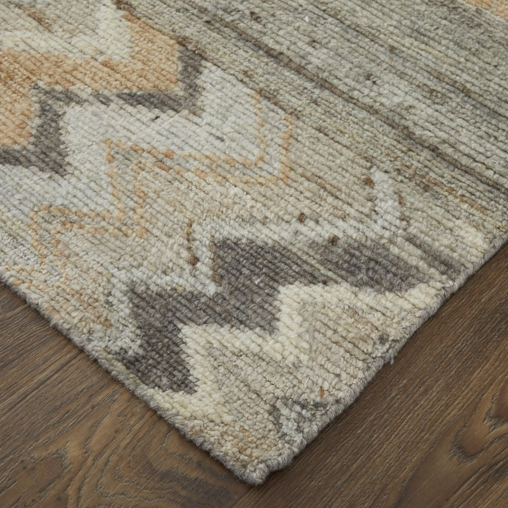 9' X 13' Ivory Gray and Orange Wool Moroccan Hand Knotted Area Rug