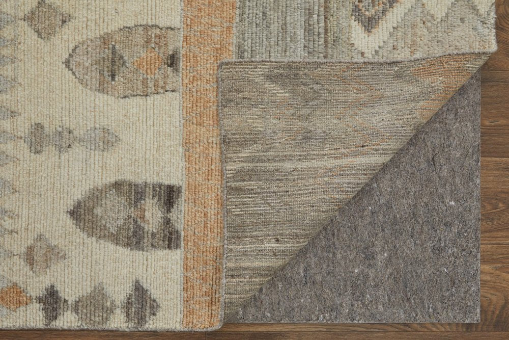 9' X 13' Ivory Gray and Orange Wool Moroccan Hand Knotted Area Rug