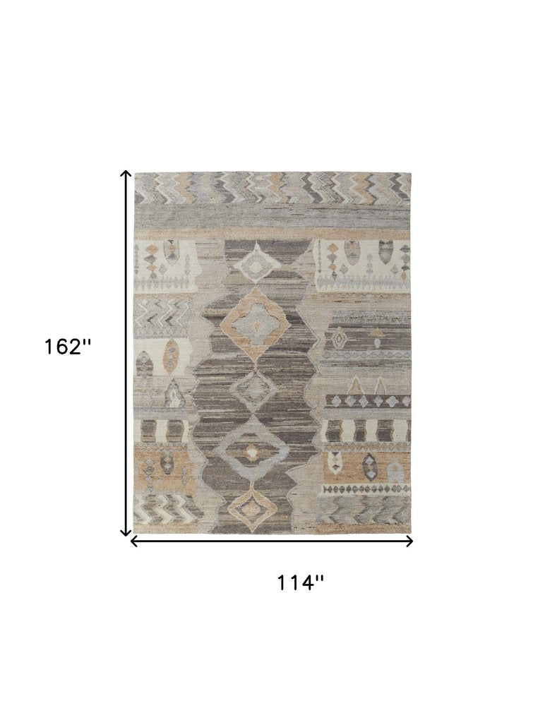 9' X 13' Ivory Gray and Orange Wool Moroccan Hand Knotted Area Rug