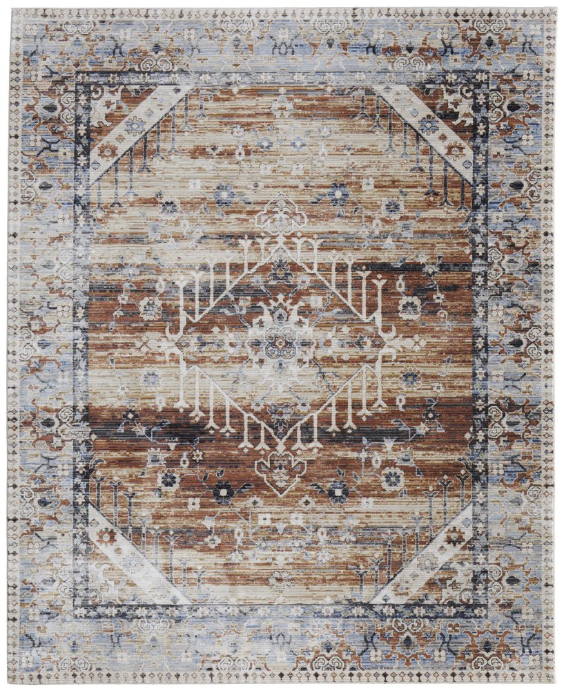 9' X 13' Ivory Green and Blue Abstract Power Loom Worn Faded Area Rug