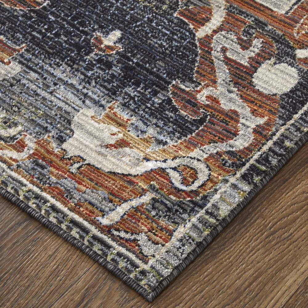 9' X 13' Gray Black and Red Ikat Power Loom Area Rug