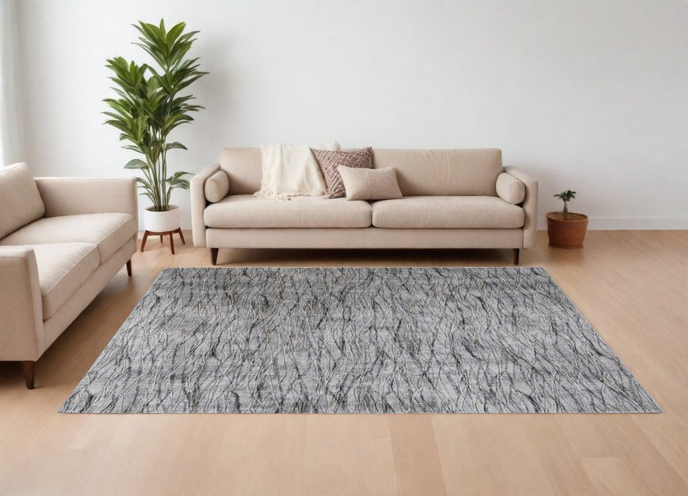9' X 13' Gray Ivory and Tan Abstract Power Loom Area Rug