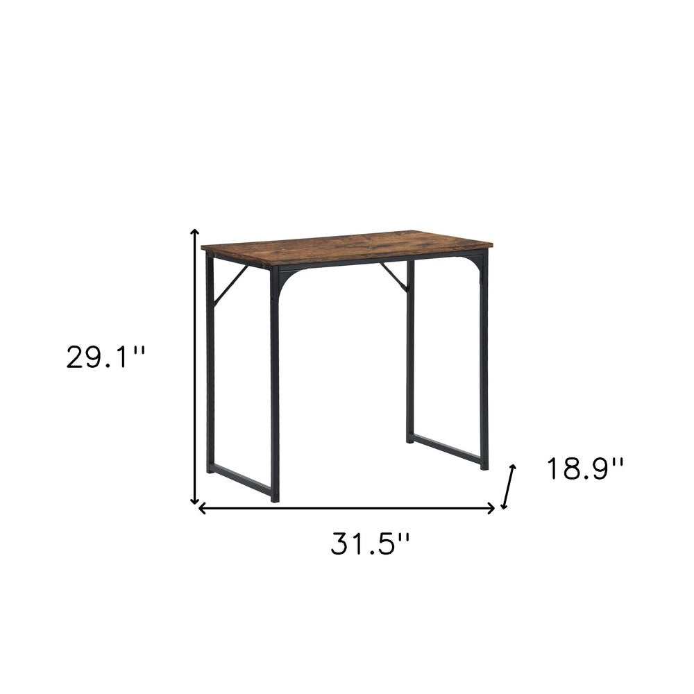 32" Brown and Black Wood and Metal H-Shape Computer Desk