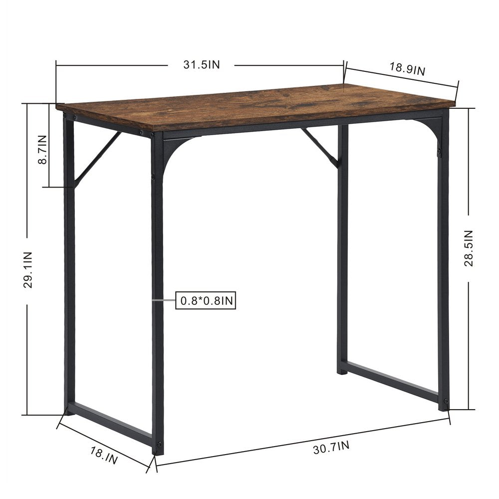 32" Brown and Black Wood and Metal H-Shape Computer Desk