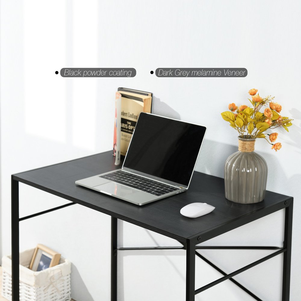 39" Brown and Black Wood and Metal H-Shape Computer Desk