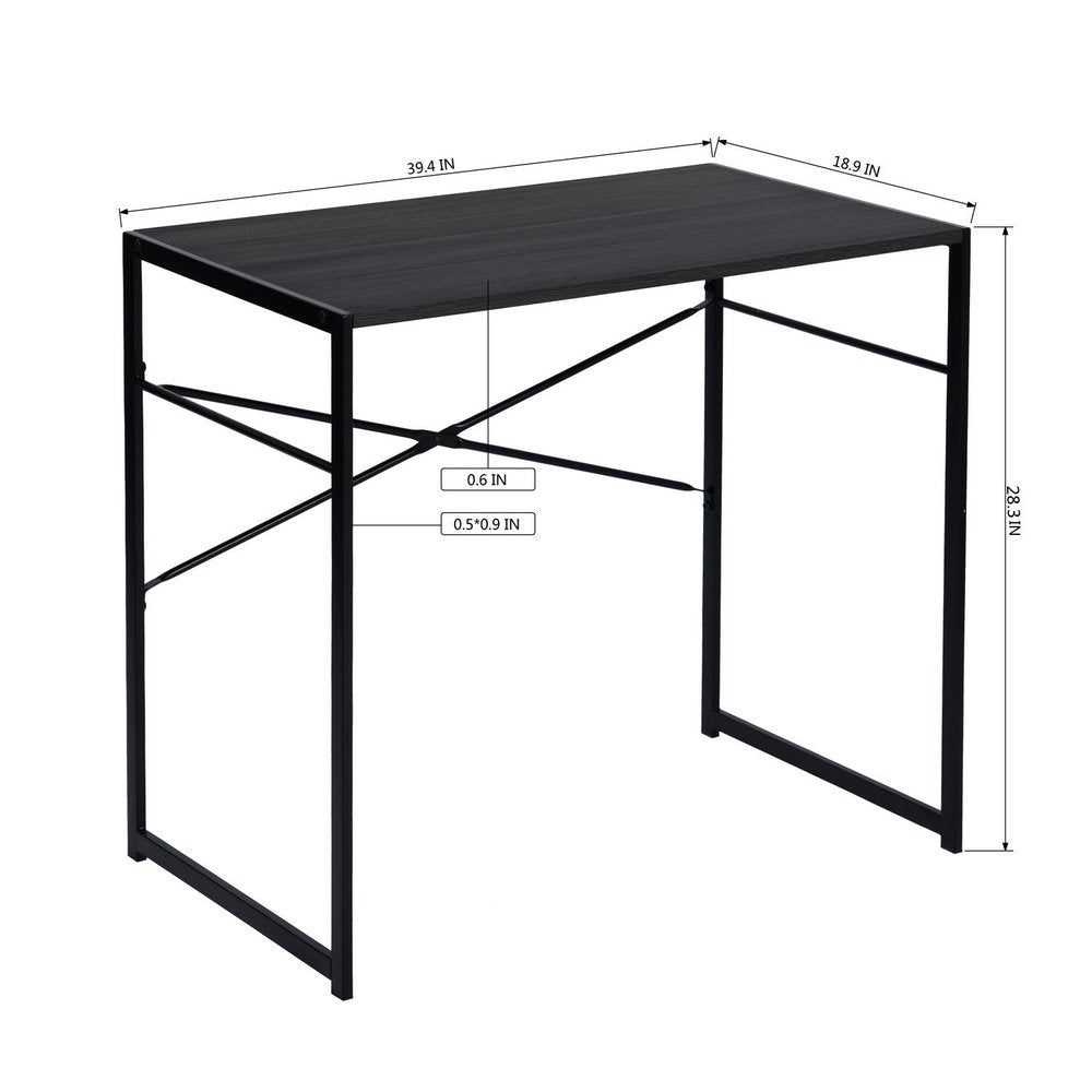 39" Brown and Black Wood and Metal H-Shape Computer Desk