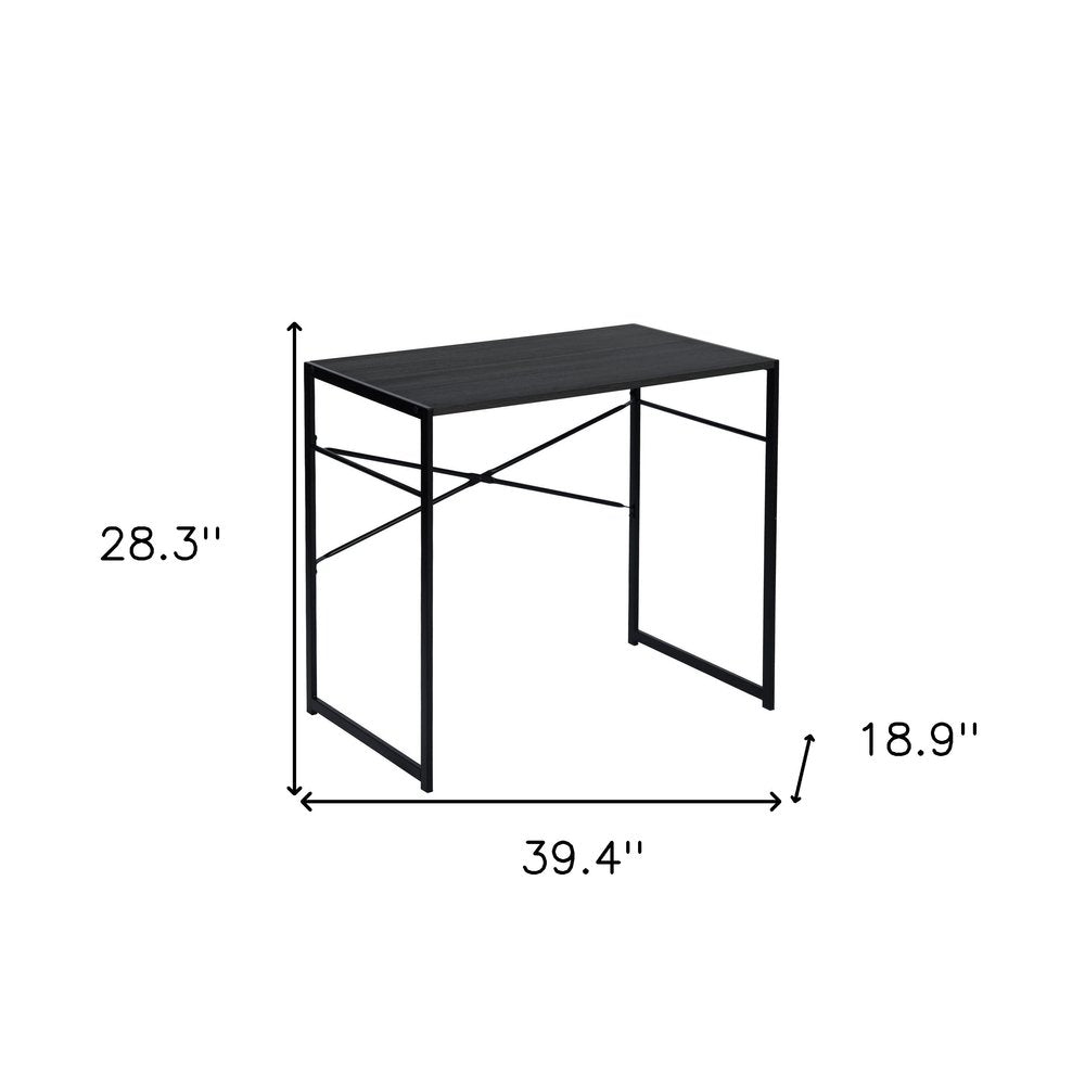 39" Brown and Black Wood and Metal H-Shape Computer Desk