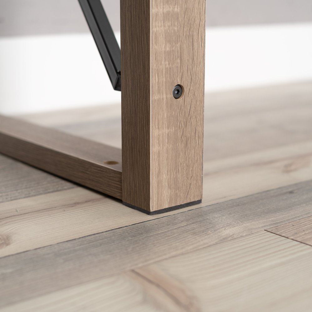 44" Oak and Black Wood and Metal Sled Computer Desk