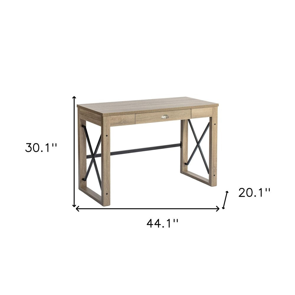 44" Oak and Black Wood and Metal Sled Computer Desk