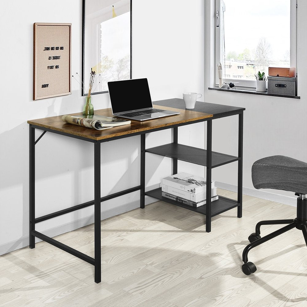 43" Brown and Black Wood and Metal H-Shape Computer Desk