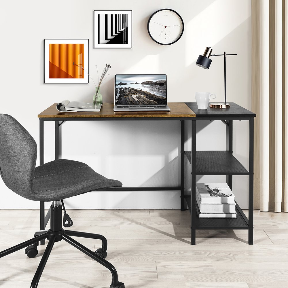 43" Brown and Black Wood and Metal H-Shape Computer Desk