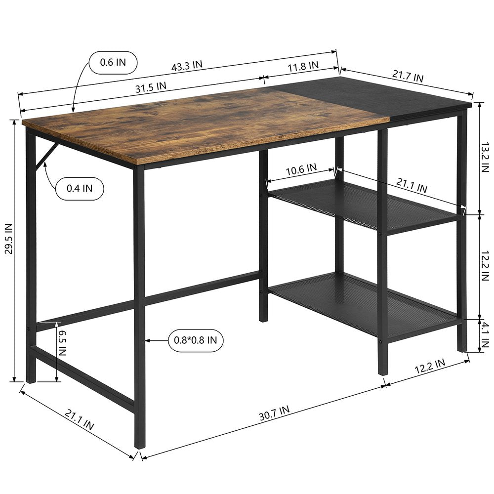43" Brown and Black Wood and Metal H-Shape Computer Desk